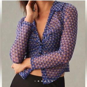 NWT Maeve Anthropologie Sheer Ruched Button down blouse Large